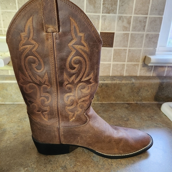 Justin Cowboy Boots Women's Size 6D Mid Calf Pointed Toe Western Brown Leather - Picture 5 of 11